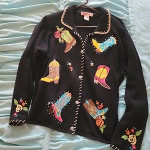 Sweater with Cowboy Boot Appliques